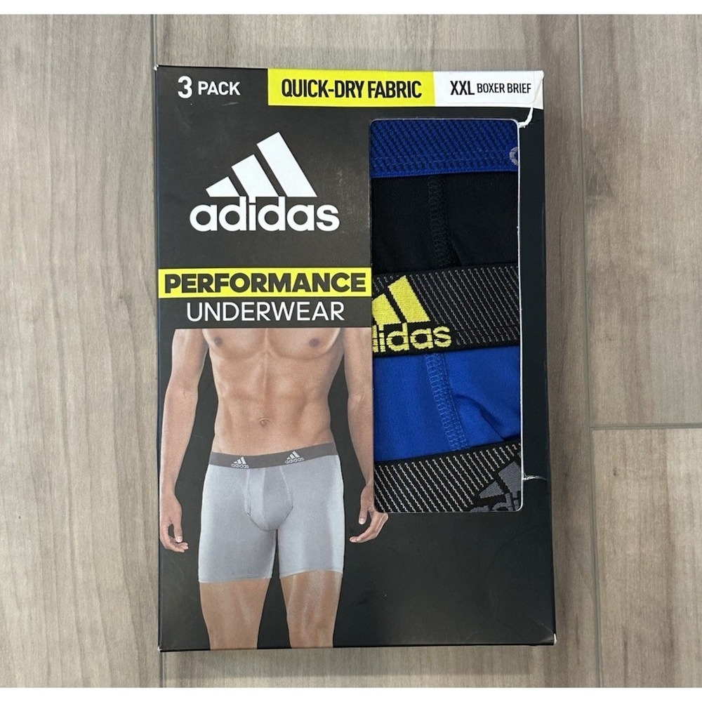 Adidas Men's Performance Boxer Brief Underwear (3-Pack) Quick Dry Fabric, XXL